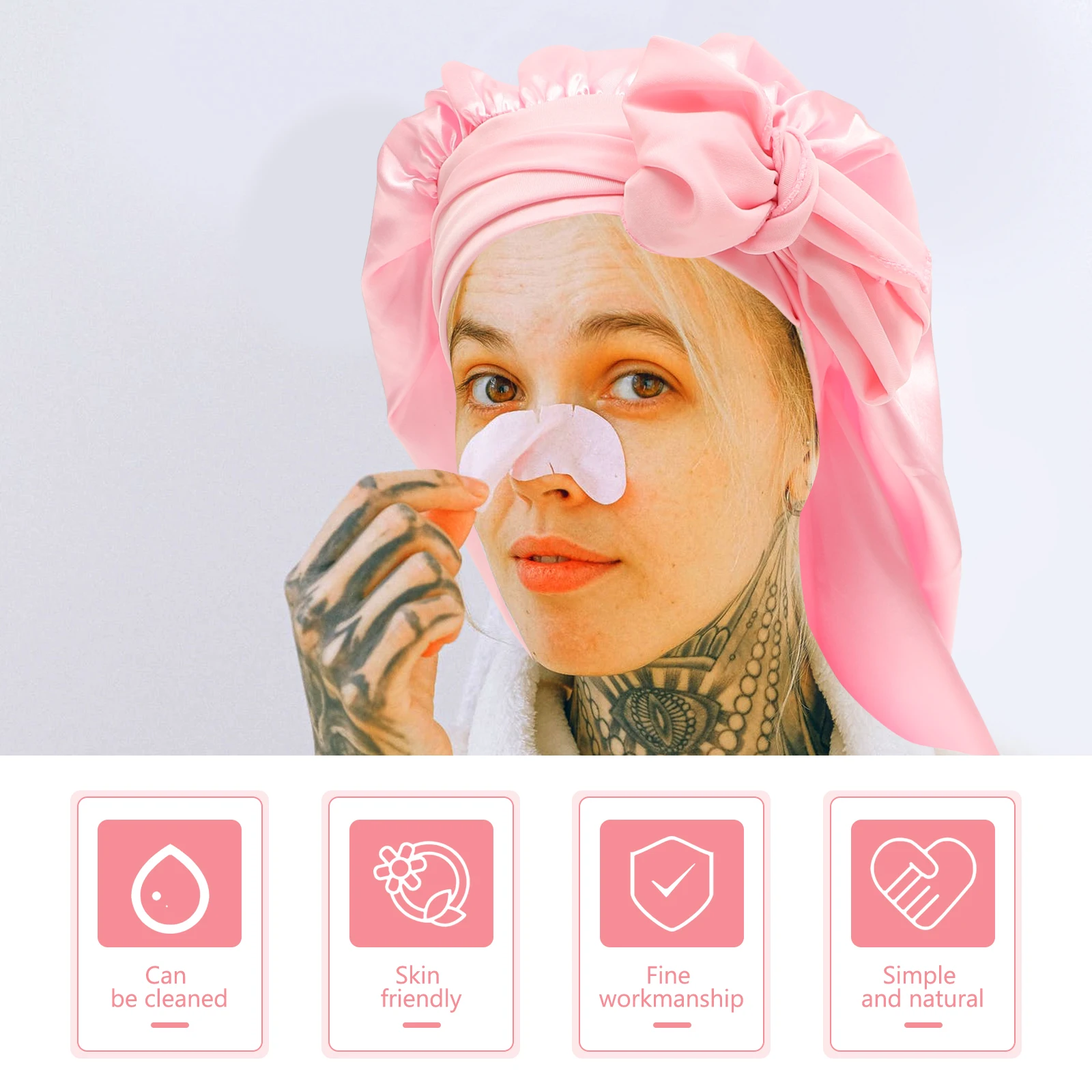 

Long Barrel Satin Breathable Fabric Stay In Place Lightweight Portable Bright Color Elastic Length Practical Sleep Hat
