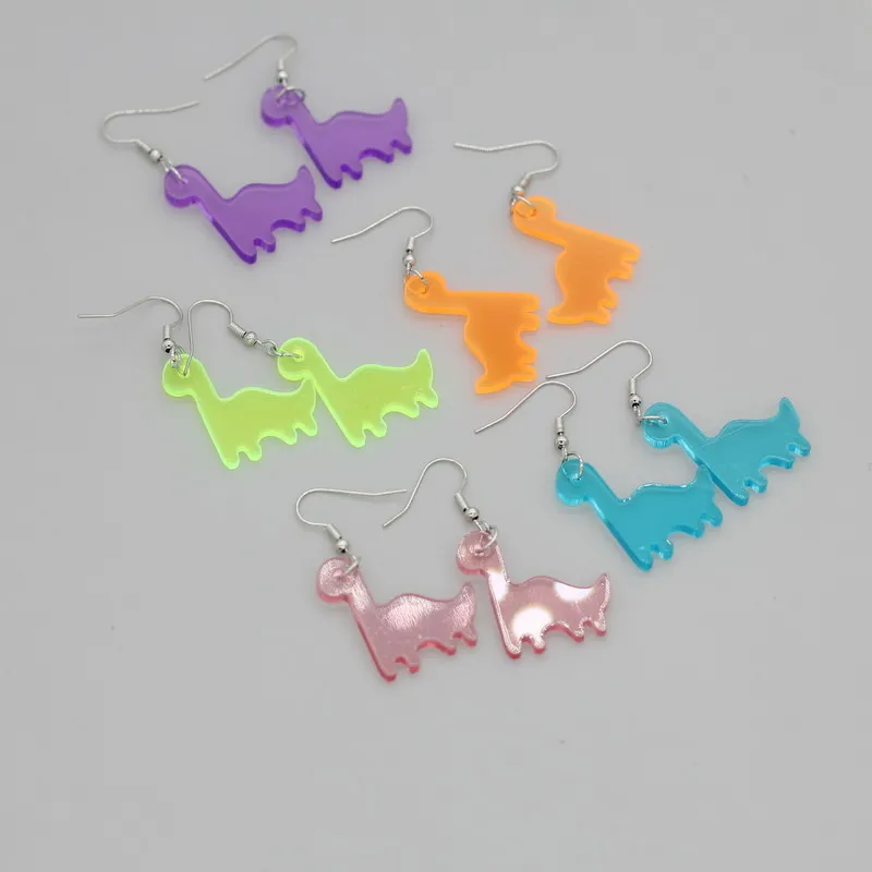 Candy Colors Resin Dinosaur Drop Earrings for Women Korean Simple Creative Transparent Brincos Jewelry Birthday Gifts