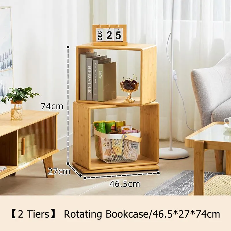 

2/3 Tier Bamboo Bookcase, 360° Rotating Creative Freestanding Bookshelf, Open Floor Storage Rack Modern Simple Lattice Shelf