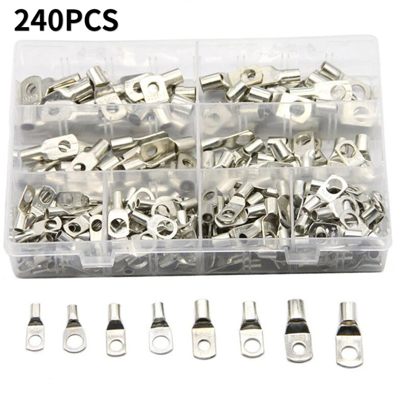 

240PCS Automotive Copper Ring Terminals Lug Electrical Wire Welding Terminals Cable Crimp Connectors Assorted Set