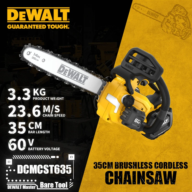 DEWALT DCMCST635 Brushless Cordless 35CM Top Handle Chainsaw 60V XR Flexvolt Garden Lithium Power Tools