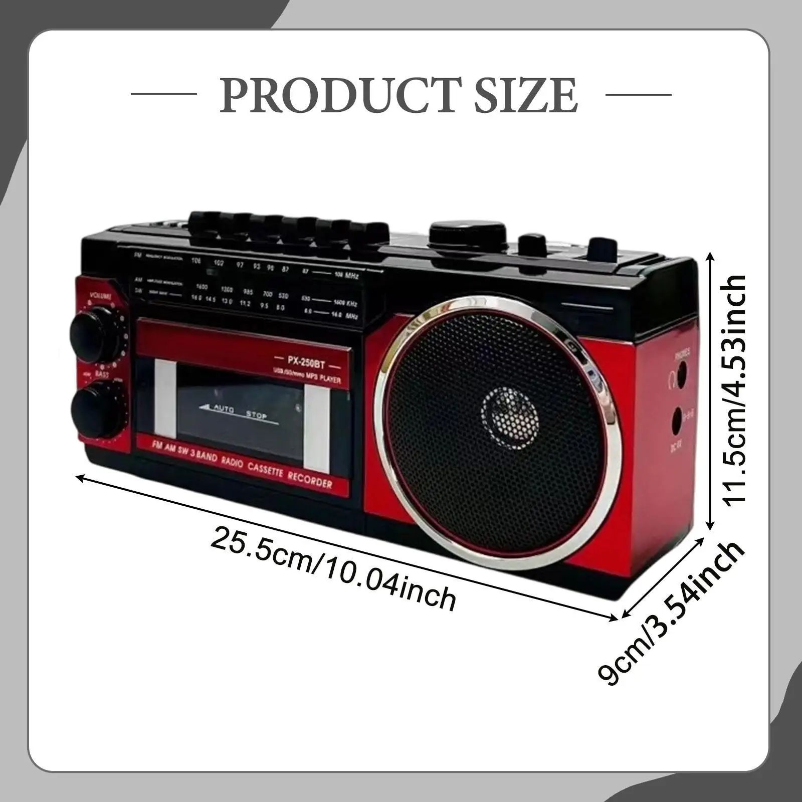 Retro Cassette Tape Player with Handle Vintage Portable Radio Recorder Compact Lightweight 8W Speaker Music Player for Home