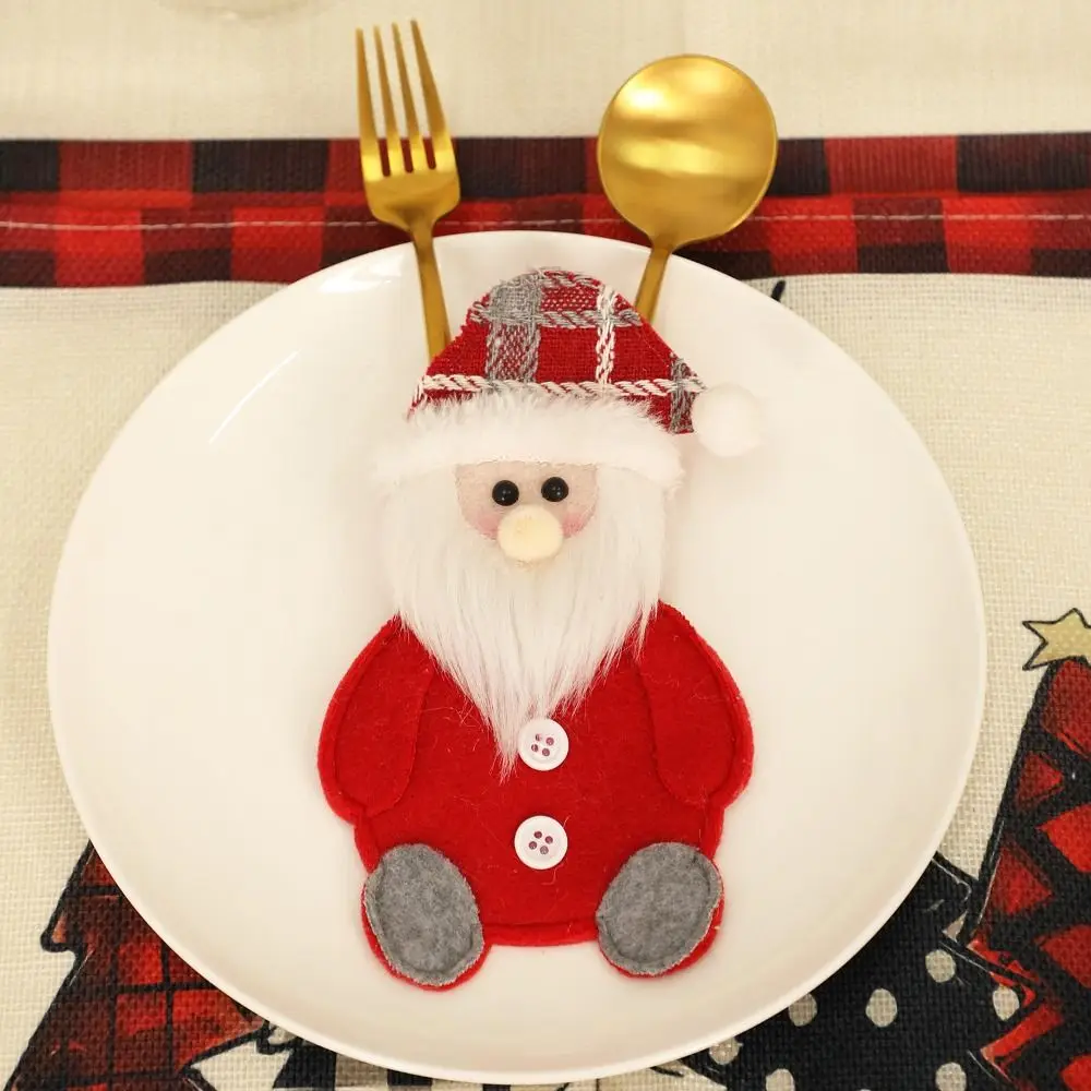 

Cartoon Christmas Cutlery Cover Snowman Elk Exquisite Santa Claus Silverware Holder Cute Reusable Xmas Tableware Storage Bag