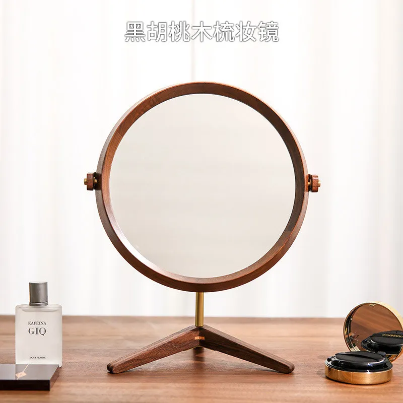 

Desktop makeup mirror black walnut solid wood dressing bedroom desktop silver-plated large retrocasualclassy sense for home new