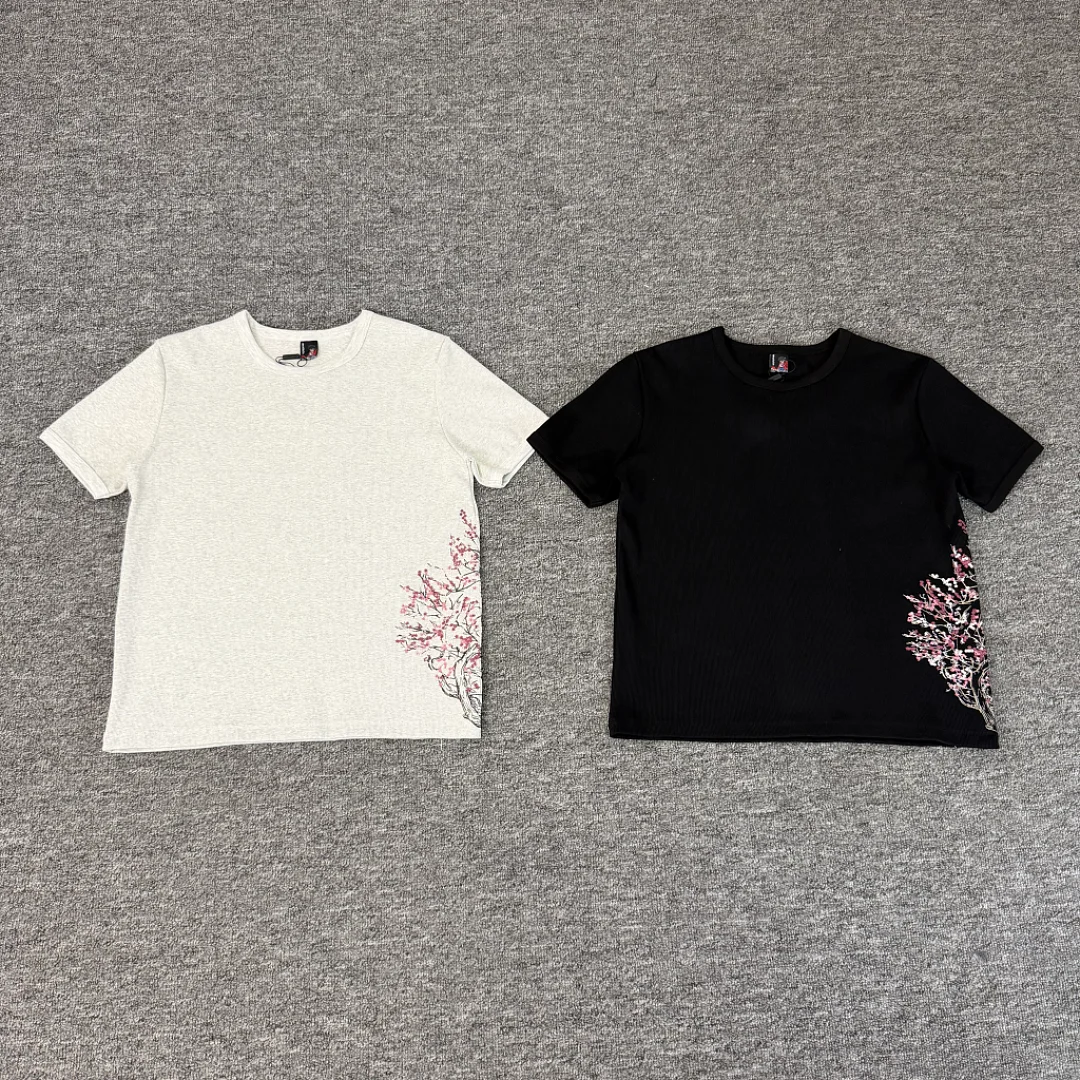 26ss DERT Cherry blossoms Embroidery Women Men T shirts tees Loose Fit Men Casual T shirt