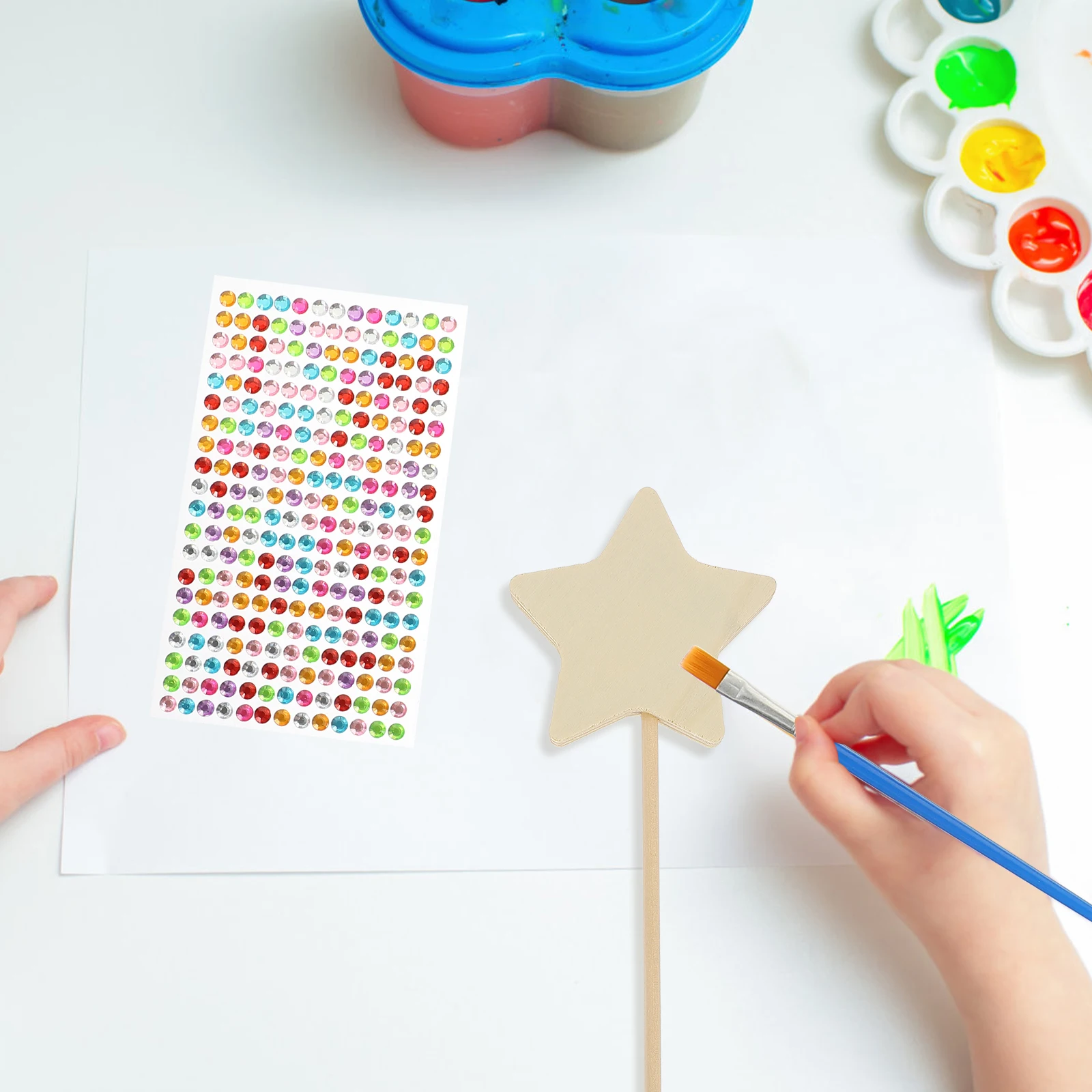 

1 set Unfinished Star DIY Painting Kit for Kids Arts Crafts Supplies with Ribbons Stickers Fairy Wand Set Princess Wand Toys