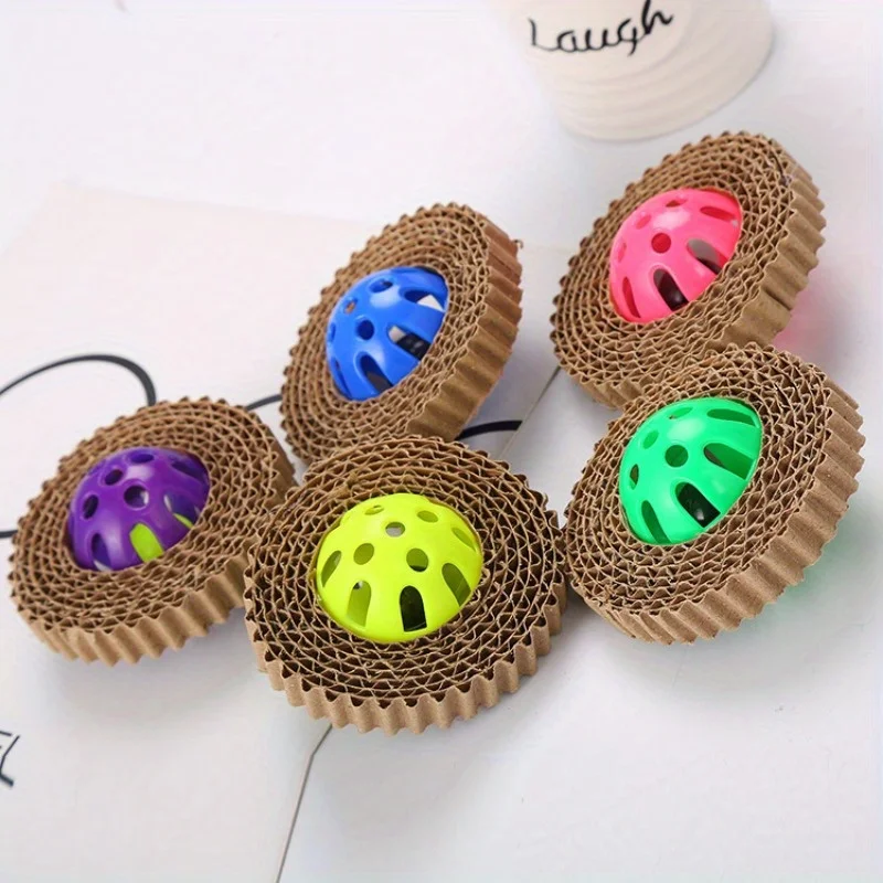 3Pcs Cat Scratch Board Cat Toy Corrugated Paper Cats Claw Board with Plastic Bells Cats Entertainment Toy Random Color