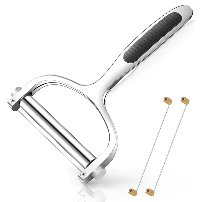 BEAU-Stainless Steel Wire Cheese Slicer, Adjustable Cheese Cutter With 2 Extra Wires, Kitchen Hand Held Cheese Shaver