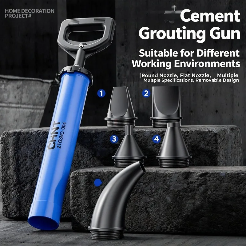 Manual Cement Grout Gun Round Flat Nozzle Grouting Tool for Doors Windows Security Door Filling Caulk Injector for Joint Filling