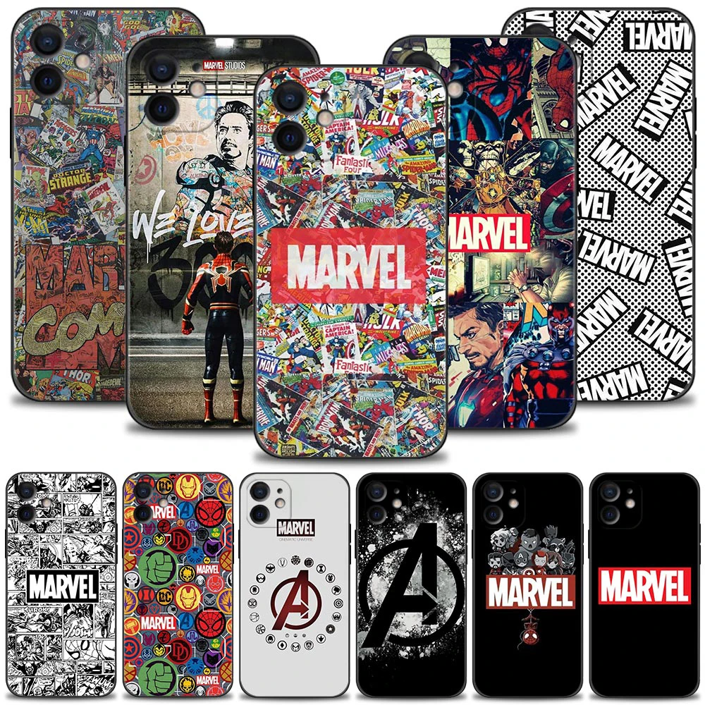 Marvel Logo Avengers Heros Phone Case For Apple iPhone 15 14 12 11 13 Pro Max 13Mini XS XR X Max Fundas for iPhone 15 7 8 Cover