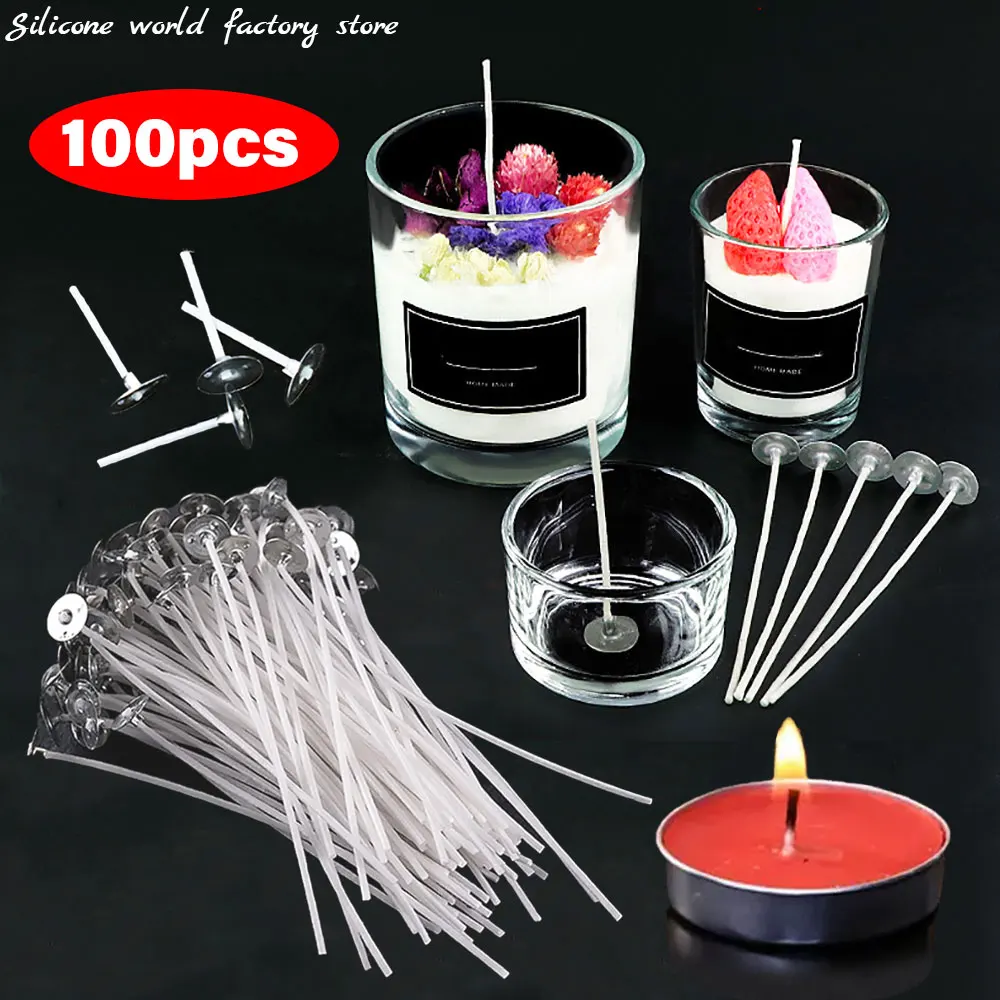 

Silicone world 2.6-20cm 100PCS Candle Wicks Smokeless Wax Pure Cotton Core For DIY Candle Making Pre-Waxed Wicks Party Supplies