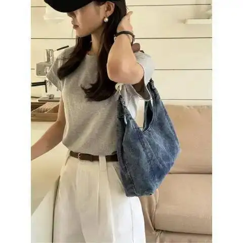 Bloom Hot Girls Denim Shoulder Bags Women Vintage Haruku Casual Tote Handbag Female Retro Sweet Cool Y2k Bag Bolso Mujer