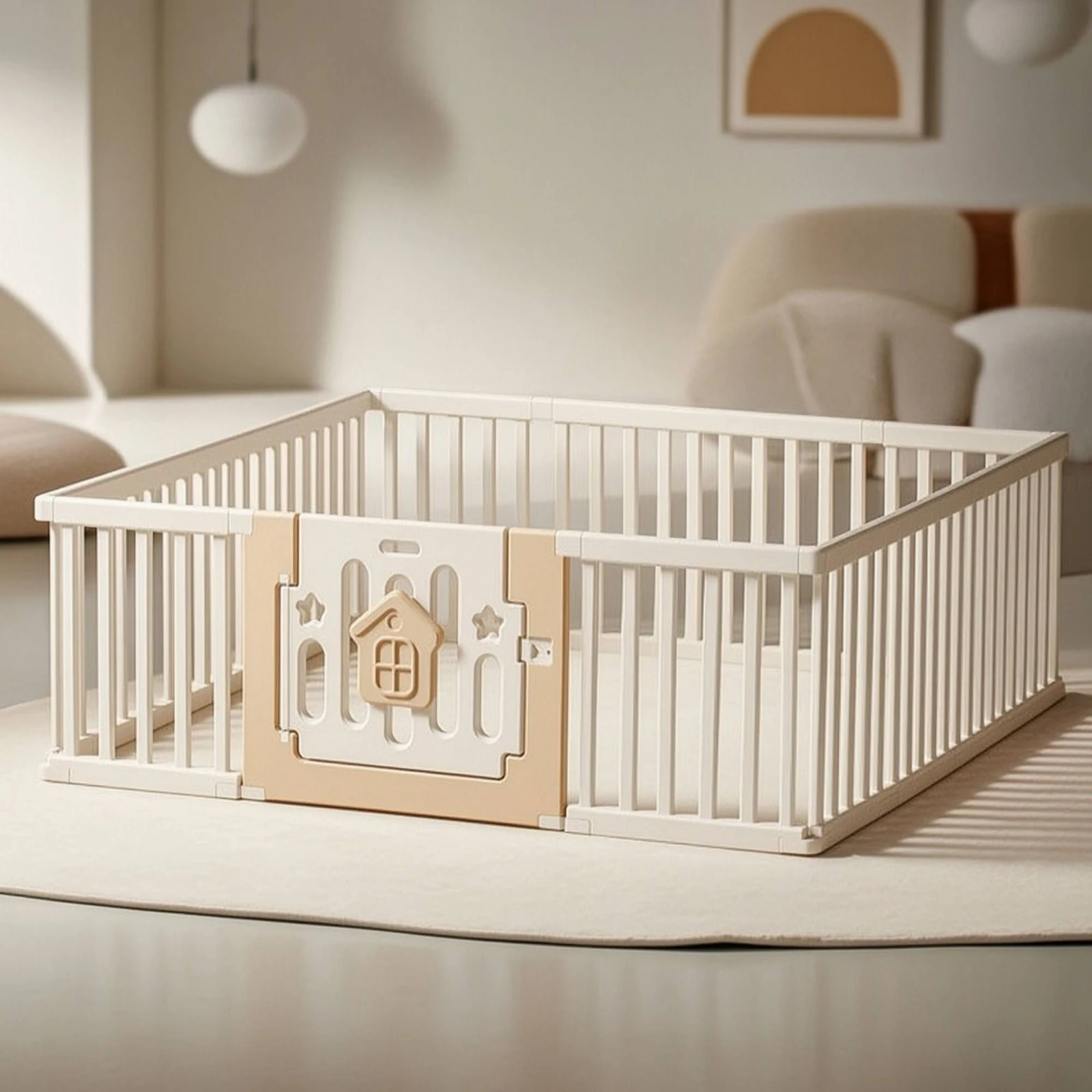 Baby Playpen with Gate Spacious Indoor Playpen Play Yard Easy to Assemble Furniture Low-Profile for Babies, Living Room