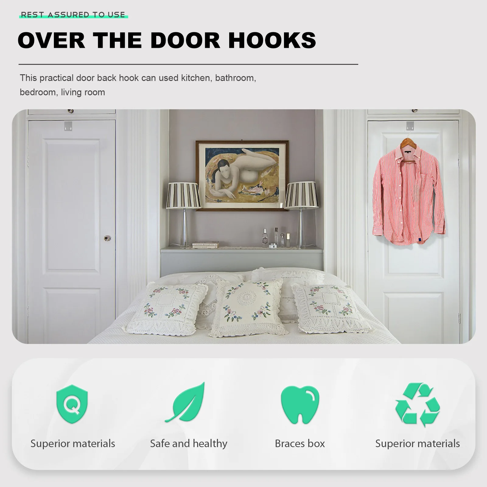 

32pcs Stainless Steel Door Hooks Double Sided 2-Prong No Punch Anti-Slip For Towels Hats Bags Coats Over Door Hanger Hook