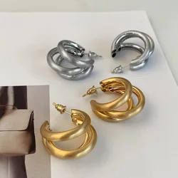 Kshmir Matte Metal Multi-layer Irregularity Earrings for Women Lady Europe and America Vintage Jewelry Gifts