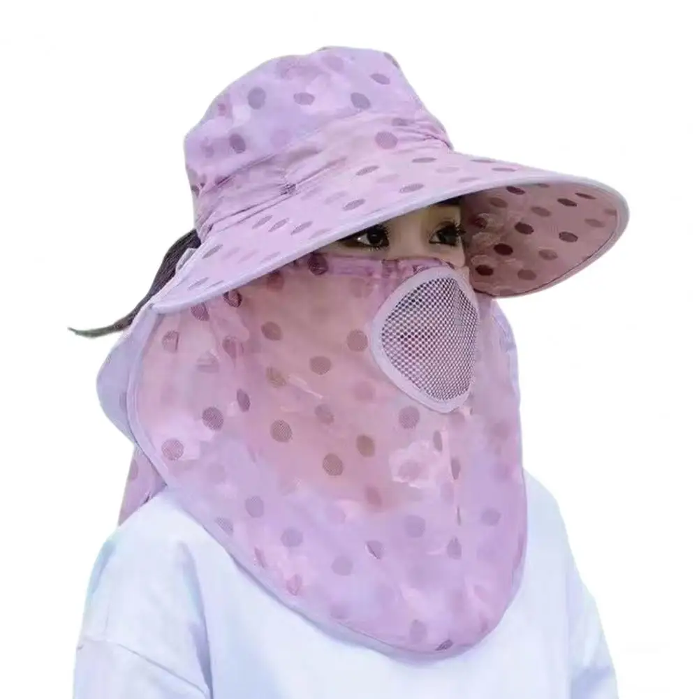 

Wide Eaves Sun Hat Wide Brim Uv Hat Stylish Wide Brim Sun Hat with Dot Print Breathable Holes for Neck Protection for Outdoor