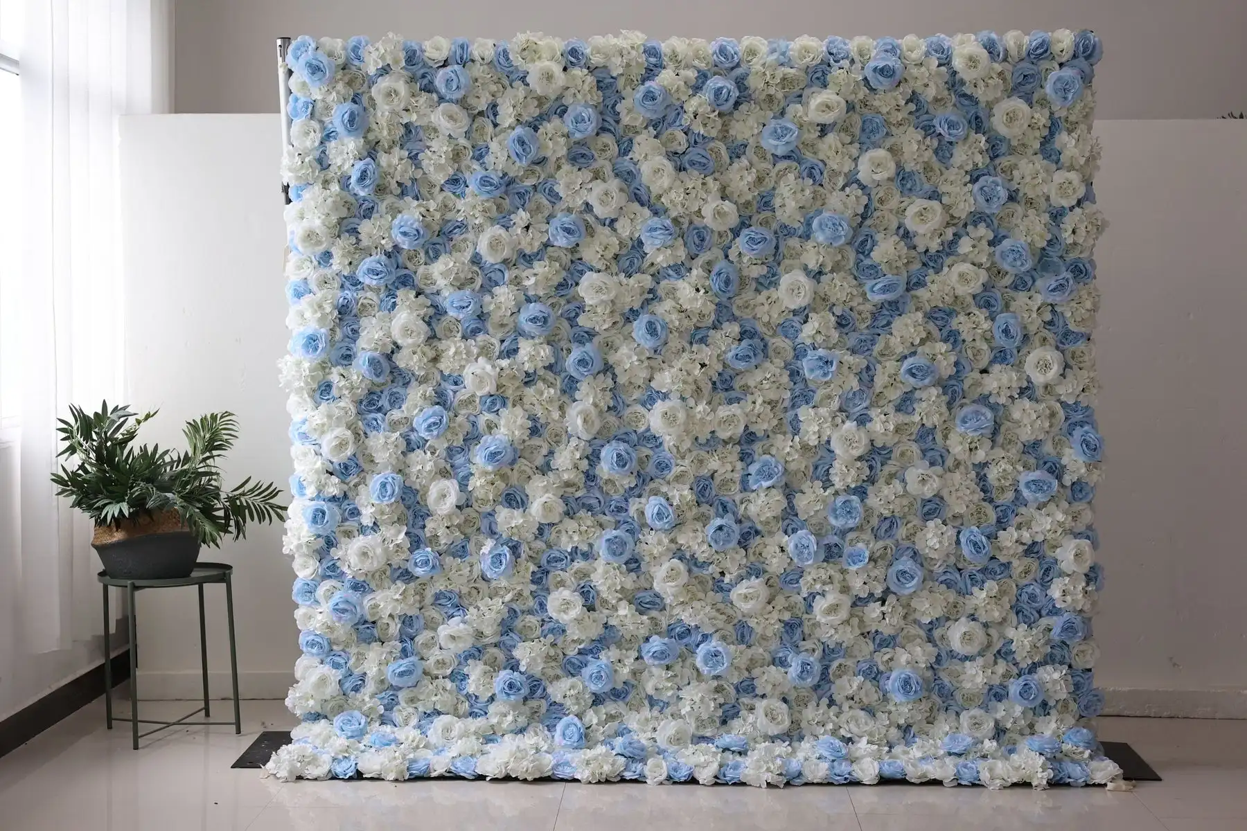 3D Romantic Blue White Rose Gradient Cloth Curtain Flower Wall Wedding Backdrop Decor Fabric Milan Turf Plants Wall Party Prop