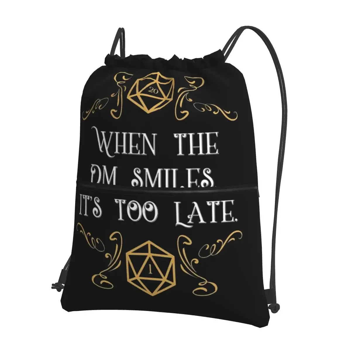 When The Master Smiles It Amp's Too Late 20 Sided Dice Portable Backpacks Drawstring Bag Shoes Bags For Travel Sport Man Woman