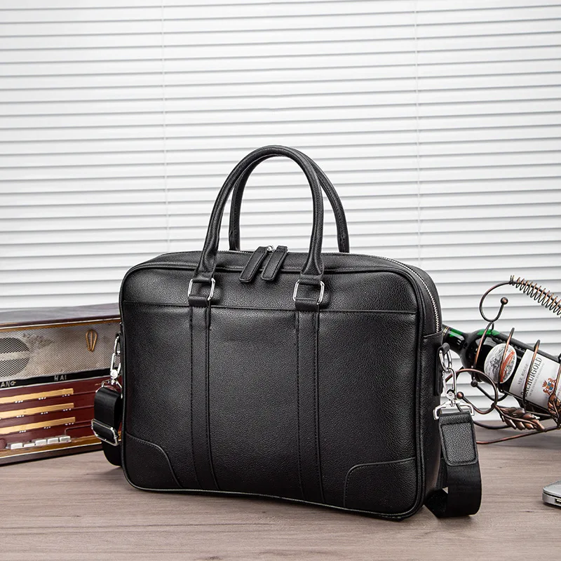 

PU leather men's briefcase, hand-held business shoulder bag, large capacity 14-inch computer storage commuter tote bag