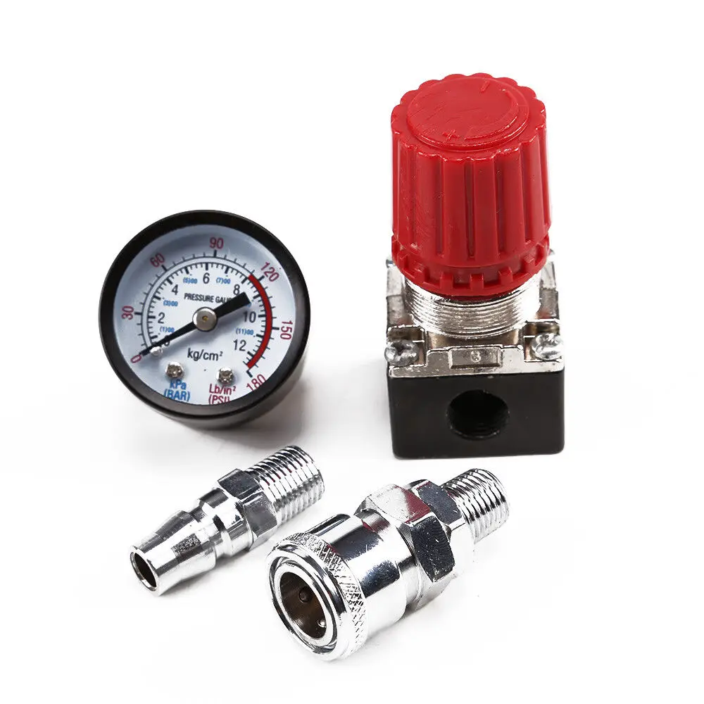 

1/4" Air Pressure Regulator Switch Valve Gauge w Male/Female Compressor Filter 180PSI Valve Separator Gauge Trap