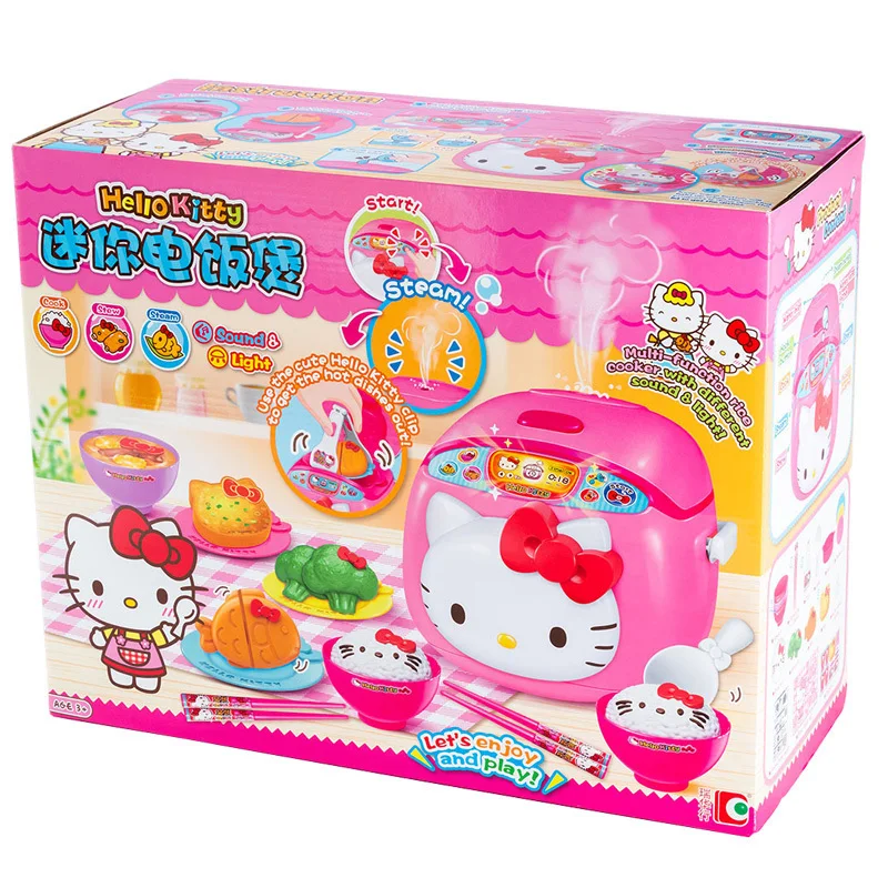 Sanrio 헬로 키티 시뮬레이션 주방 만화 Kawaii 소형 냉장고 어린이 놀이 집 세트 장난감 크리스마스 선물