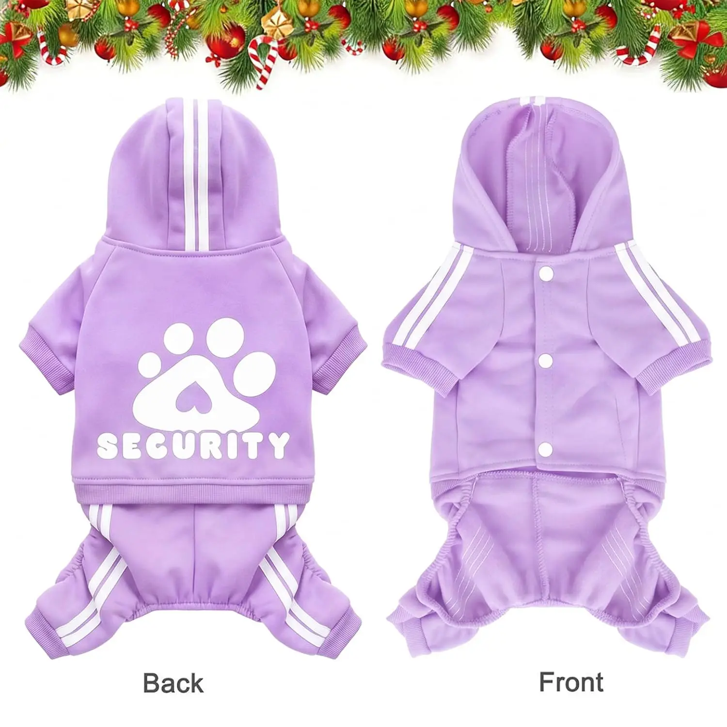 Soft Warm 4 Legs Dog Hoodie Jumpsuit Sweatshirt Pullover Winter Outfit for Small Medium Large Dogs Cats, Purple XXS, Customized
