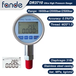 FANDESENSOR Ultra High Pressure Gauge 1600bar 2000 bar 2500 bar 316L Stainless Steel Case Backlight M20-1.5 Male