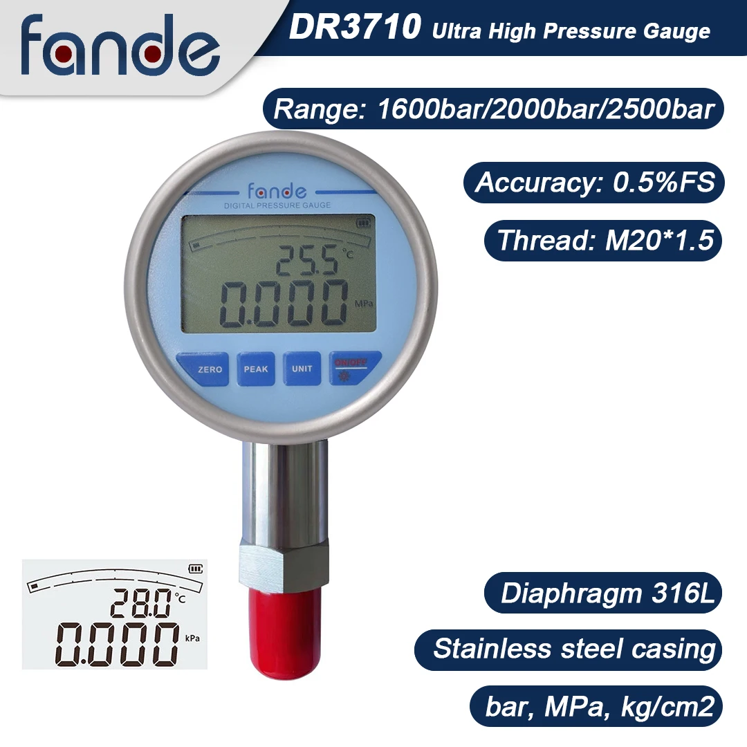 fandesensor ultra high pressure gauge male backlight gauge caixa de aco inoxidavel 316l m2015 1600bar 2000 bar 2500 bar 01