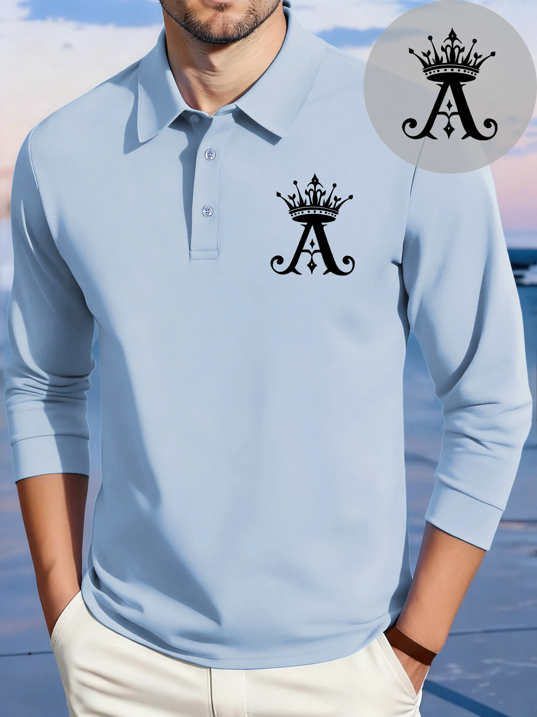 

Мужская футболка с простым принтом и короной, разноцветная осенняя рубашка-поло с длинным рукавом и воротником, флисовая удобная мужская одежда