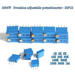 20PCS 3296W Trimpot Trimmer Potentiometer 100R 500R 1K 2K 5K 10K 20K 50K 100K 500K 1M Precision Adjustable Resistance Multi-turn