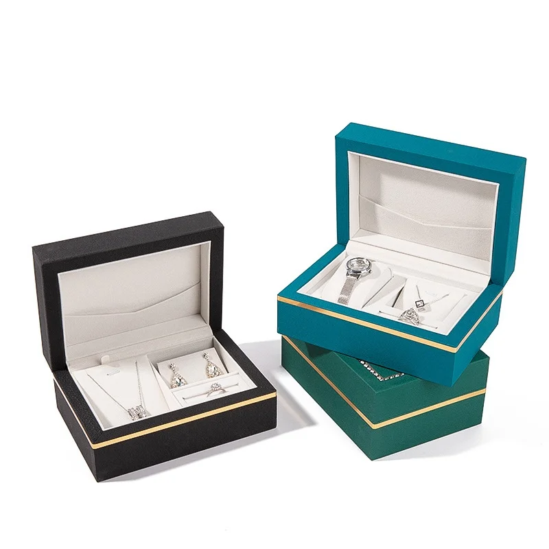 Jewelry Set Box with Gold Edge and Diamond Inlaid Jewelry Storage Box Jewelry Packaging Box Pendant Stud Earring Ring Box Watch