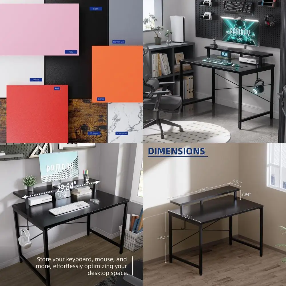 Compact 32 Computer Desk with Monitor Stand, Space-Saving Desk for Kids and Small Offices, Black