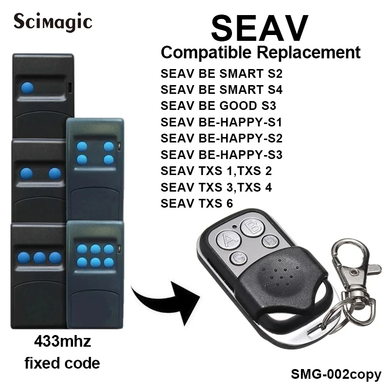 For SEAV BE HAPPY S2 S1 S3 Remote Control 433MHz Fixed Code SEAV SMART S2 S4 Garage Door Remote Control Gate Opener