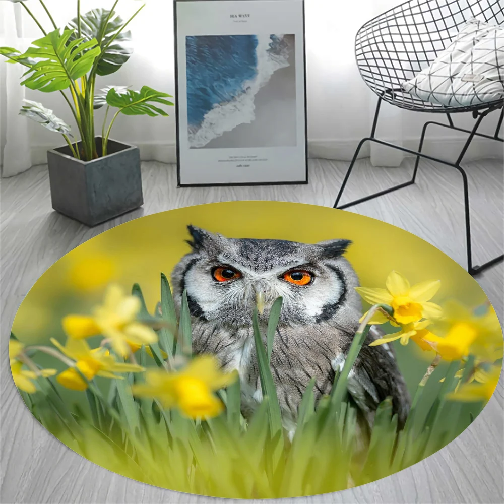 CLOOCL Fashion Round Carpets Owl Overlooking 3D Print Round Area Rugs for Living Room Bedroom Non-slip Floor Mat Home Decor