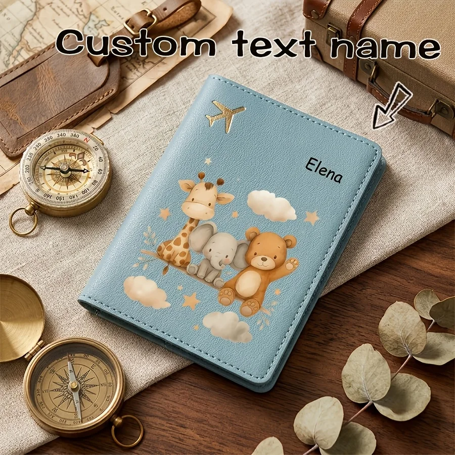 A Cute Cartoon Passport Cover with Customizable Name and Text. Universal Airplane Passport Protector