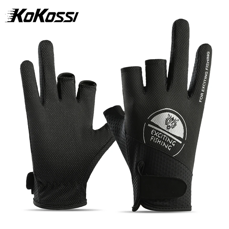 KoKossi Outdoor Fishing Gloves Wear-resistant Non-slip Three Finger Cut Gloves Thickened Sunscreen Ice Silk Breathable Gloves