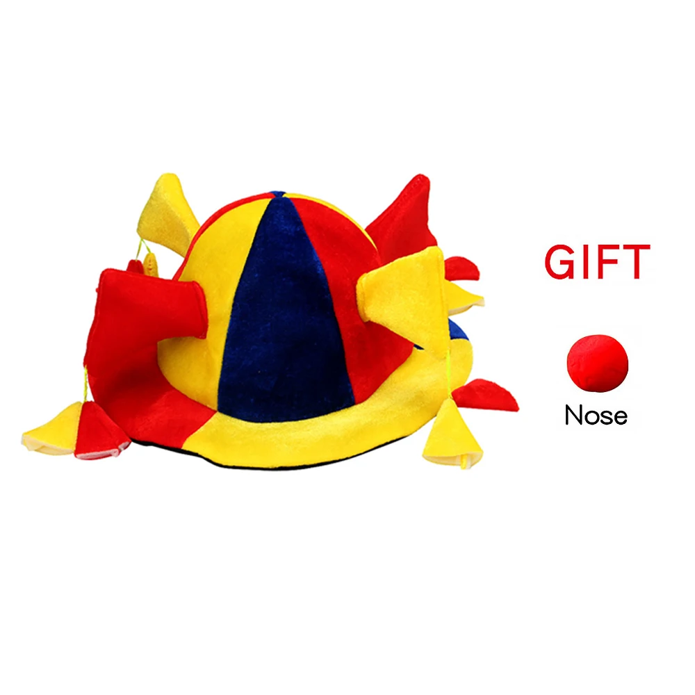 قبعة مهرج ملونة ممتعة، ستة أنماط مع أنف إسفنجي أحمر! مناسبة للشاطئ وعروض السيرك والحفلات وزي لعب الأدوار