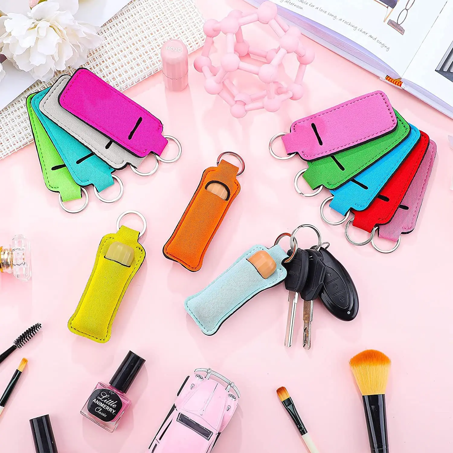 1pc Lipstick Holder Keychain Candy Color Alloy Keyring Bag Backpack Pendant Car Key Ring Charms For Women Girls