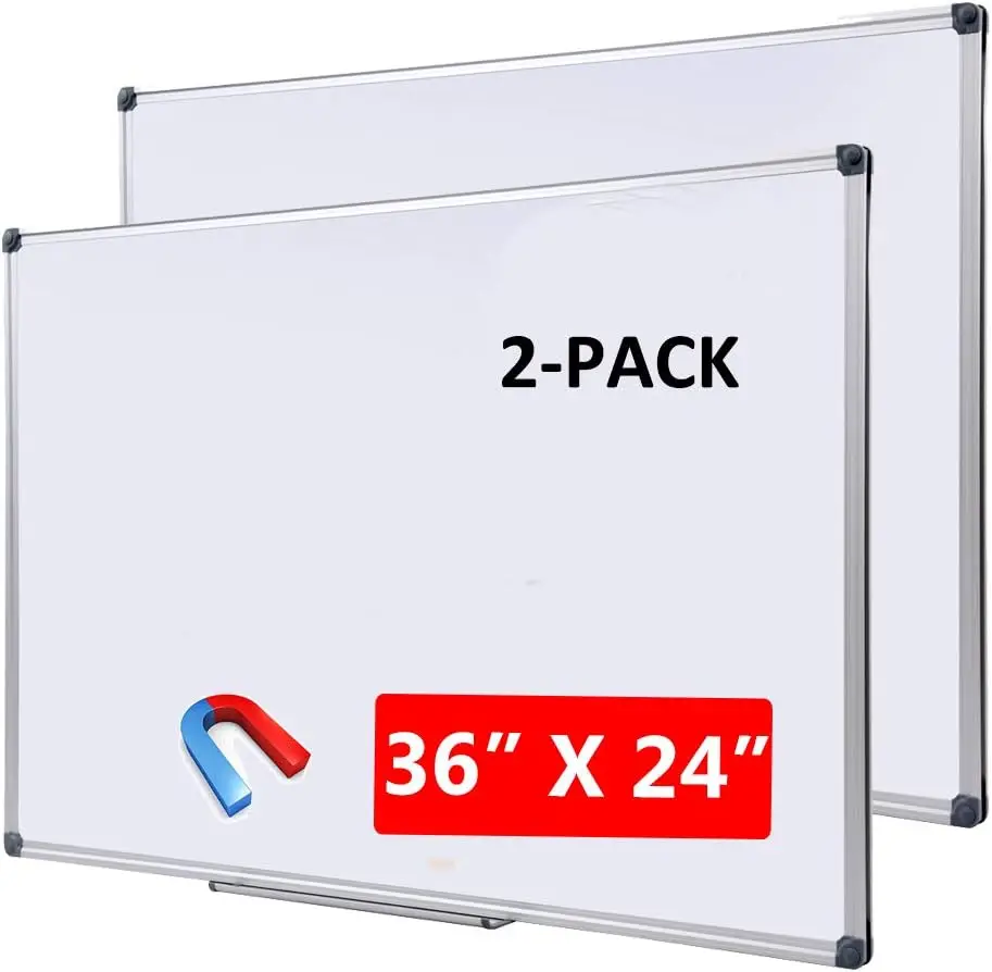

2 Pack Magnetic Dry Erase Board 36x24 with Removable Marker Tray, Wall-Mounted Aluminum Whiteboard for Office, Classroom, or