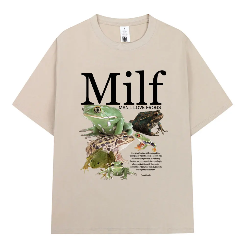 MILF Man I Love Frogs T Shirt Funny Frog Amphibian Lovers Vintage T-shirts Men Cotton Oversized Short Sleeve T-shirt Streetwear