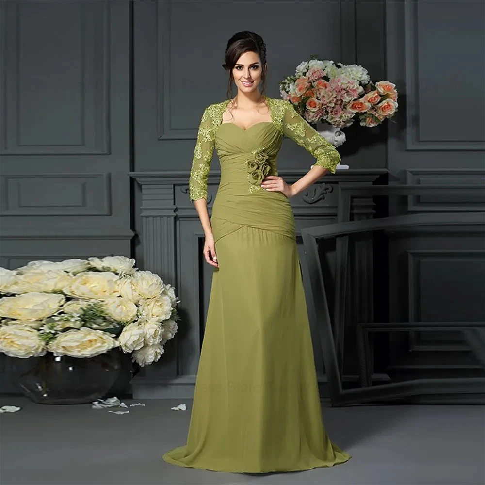 Customized Fashion Chiffon Mother of the Bride Dress Applique 3D Flower Pleated Party Evening Gown A-Line Wedding Guest Dresses