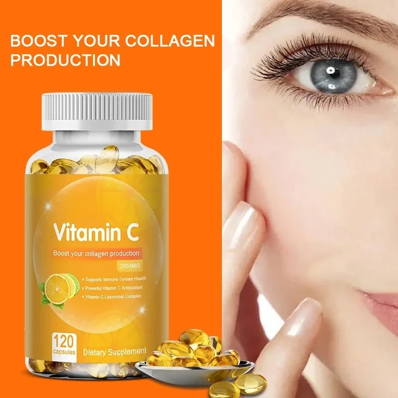 Cápsulas de Vitamina C 2000 Mg, Suplemento para Blanquear la Piel, Mejorar el Colágeno y la Inmunidad, Ayuda a Maximizar la Salud de la Piel, Uñas y Cabello