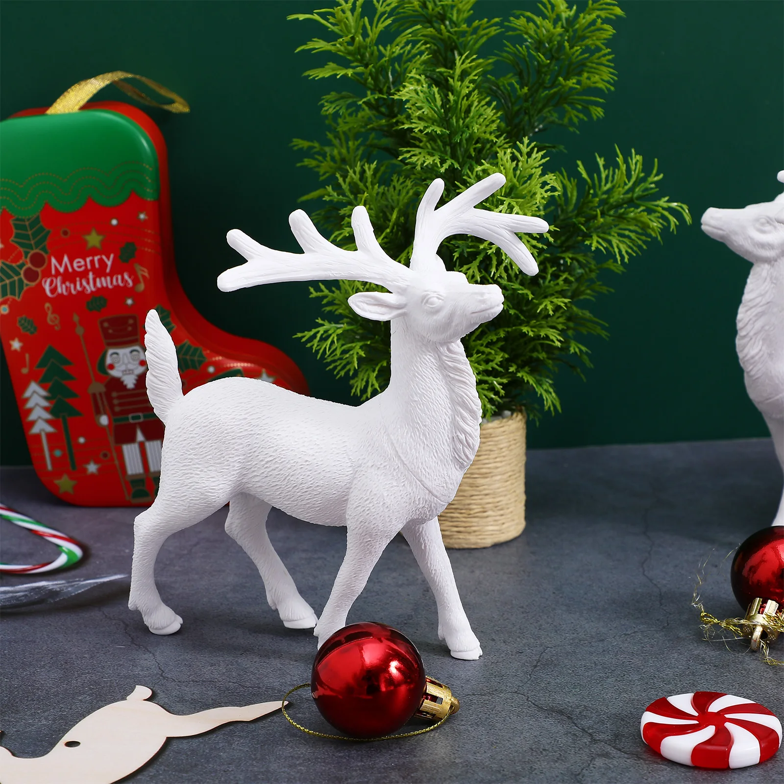 

4 Pcs Christmas White Deer Ornament Craft Reindeer Ornaments Figurine Decor Projector Mini Figurines Child