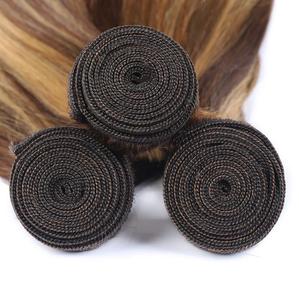 28 inch Honing Blonde Hoogtepunt Menselijk Haar Bundels Straight P4/27 Brazilian Hair Weave Gekleurd Haar Bundels Voor vrouwen Remy Haar