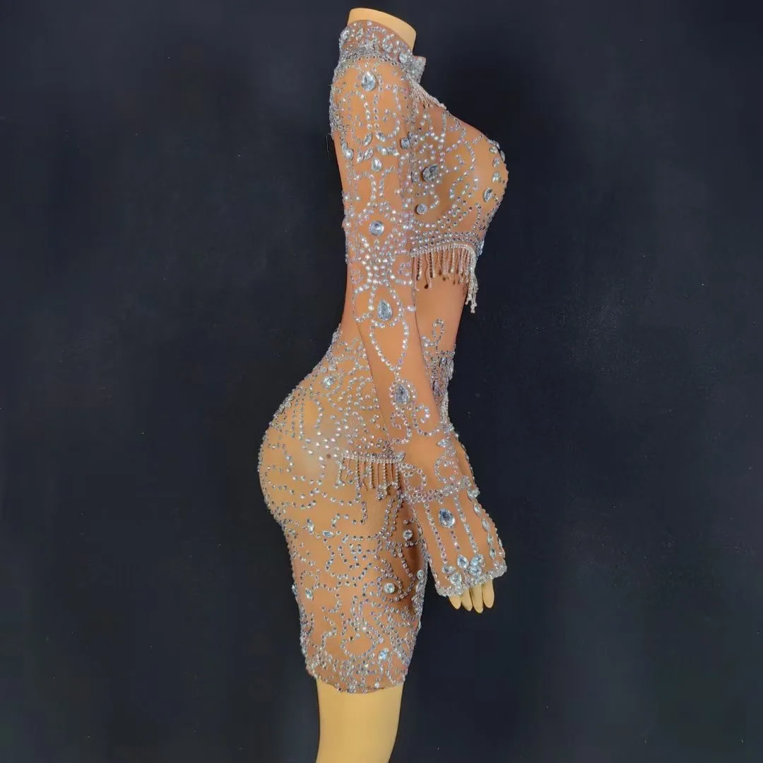 Sparkling Crystal Diamond Mesh Stretch Dress - Singress Outfit Party Prom Evening Dress Vestidos De Mujer Elegantes Para Fiesta