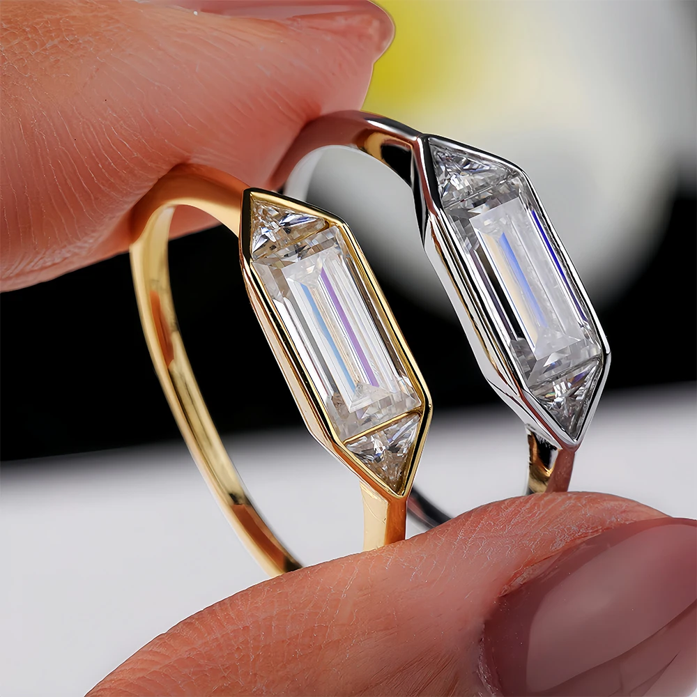 

1.2cttw All Moissanite Rings for Wormen Men 18k Plated Gold 3 Gems Girls Couple Rings Lab Diamond Solid Silver S925 Jewelry Gift