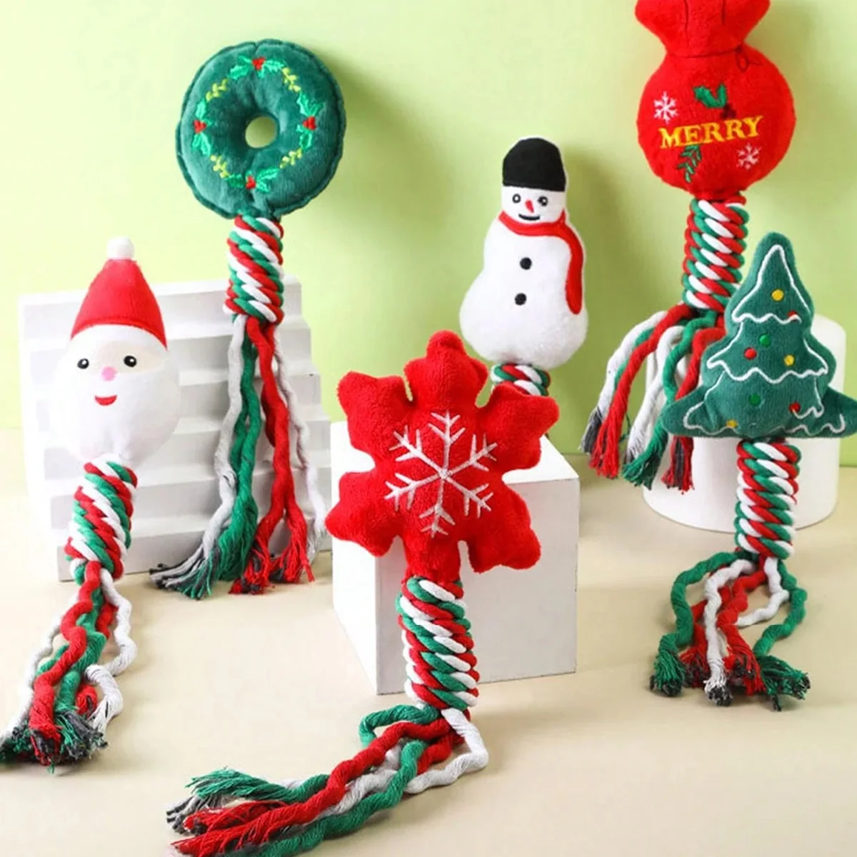 عيد الميلاد التفاعلية صار الكلب ألعاب من نسيج مخملي مع عقدة الحبال لتخفيف الملل الكلب مضغ ألعاب من نسيج مخملي لتنظيف الأسنان للكلاب