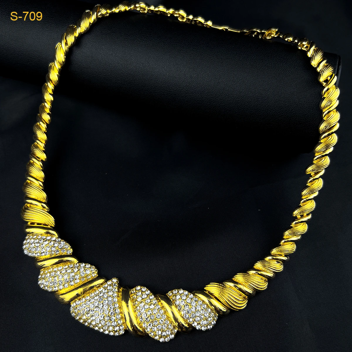 فاخر دبي 24k الذهب اللون كريستال قلادة مجموعات للنساء الزفاف الأفريقي طقم مجوهرات المجوهرات الهندية هدايا المناسبات #5