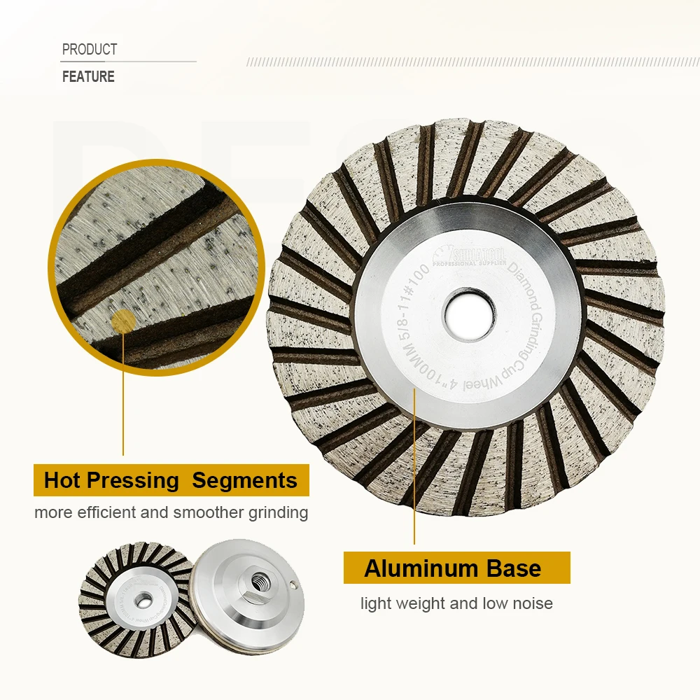 SHDIATOOL 1pc 100/125mm Diamond Grinding Cup Wheel Aluminum Based M14 or 5/8\