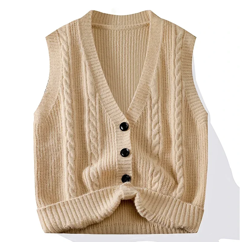 Cardigan Sweater for Men Autumn Winter Casual Knit Coat Loose Vest Sleeveless Vest for Men Sleeveless Cardigan Sweater Fashion view 5